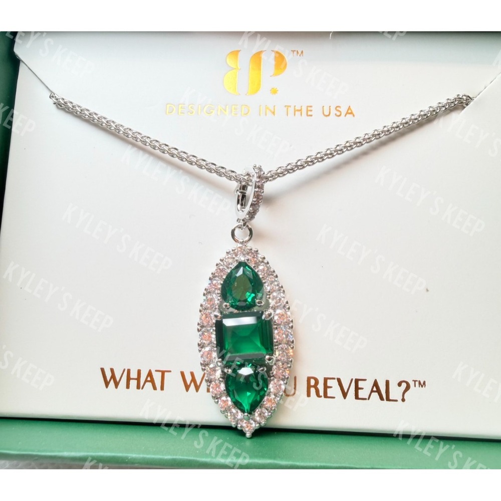 Bomb Party May Necklace - NK13608 Moments Notice - Emerald on Rhodium Plating